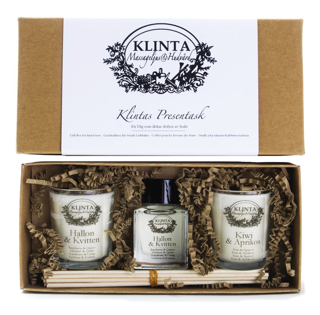 Presentask Massageljus/doftolja, Fruktdofter från Klinta